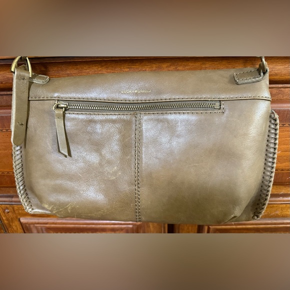 Lucky Brand Olive Green Soft Leather Foldable Bohemian Crossbody Hobo Bag - Picture 11 of 12